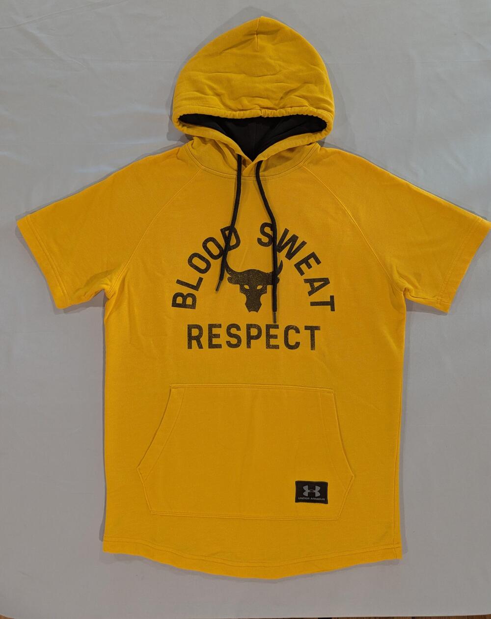 Under Armour Hoodie Mens M Yellow Project Rock Blood Sweat Respect Short Sleeve